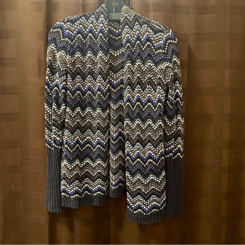 Nic+Zoe Celestial Multicolor Chevron Open Front Open Knit Cardigan Zigzag size S - Picture 3 of 7